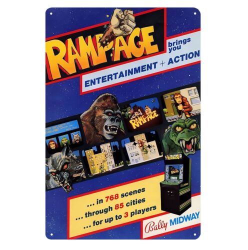 Arcade Games & Vending Llc Photos - โปสเตอร์โลหะเกมอาร์เคดย้อนยุค Rampage - ขนาด 20x30 ซม.
