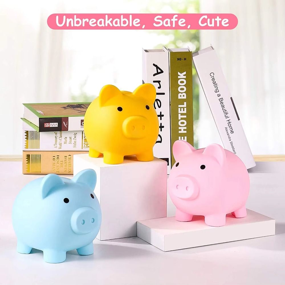 Coin Operated Kiddie Ride - กระปุกออมสินรูปหมูการ์ตูน กล่องเก็บเงินงานฝีมือแบบใช้ซ้ำได้ พร้อมตัวนับเป้าหมายการออมและถาดใส่เหรียญ กล่องเก็บของสำหรับเด็ก